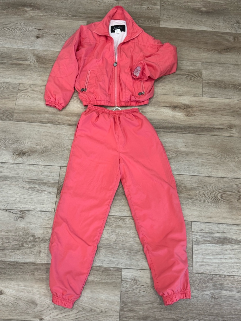 Kaelin Vintage 80s Neon Pink Two-Piece Windbreaker Jumpsuit Set